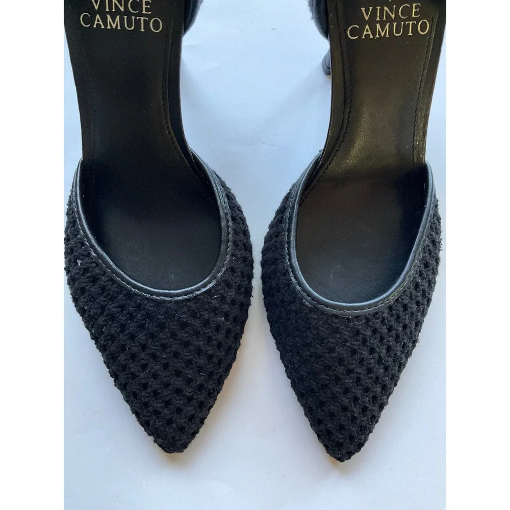 Vince Camuto Alandry Black Woven Textured D'Orsay Pointed Toe Stiletto Pumps 7.5